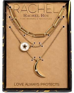 RACHEL Rachel Roy Necklace Set Gold Tone Moon Star Celestial Layered NIB